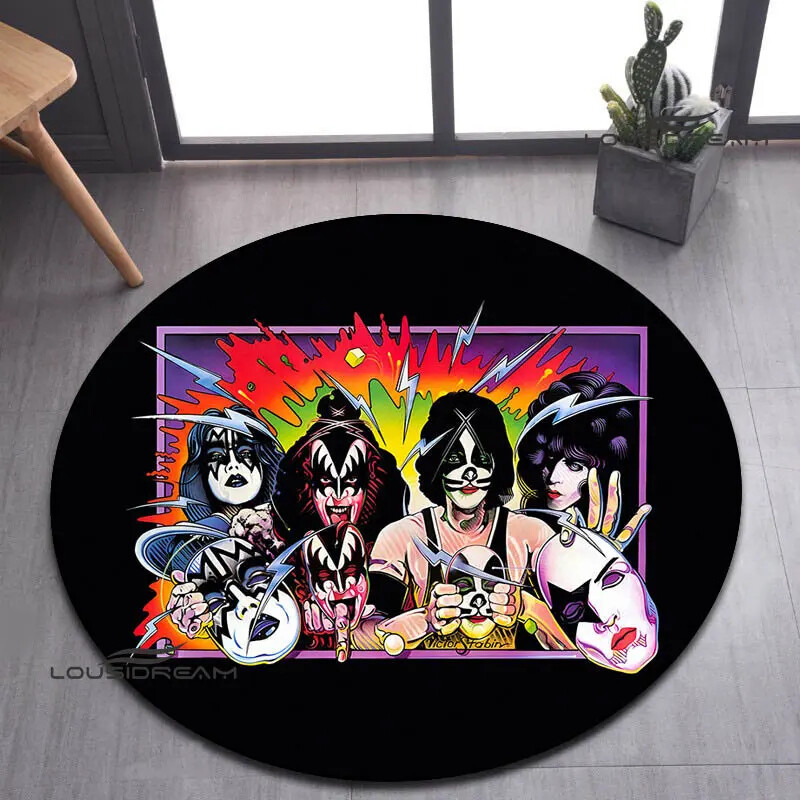 Kiss Rock and Roll Round Rug Carpet Non-slip Area Rug children