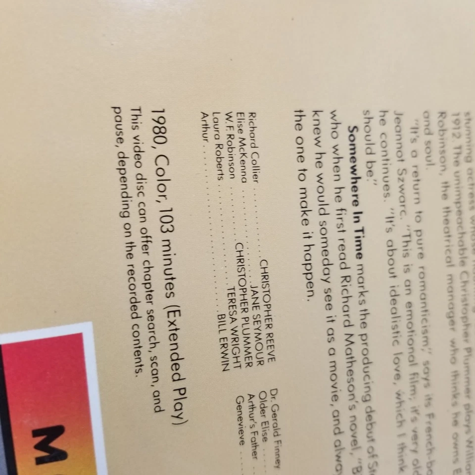 Somewhere In Time Laserdisc LD Christopher Reeve Jane Seymour Free Ship Foto 4 de 4