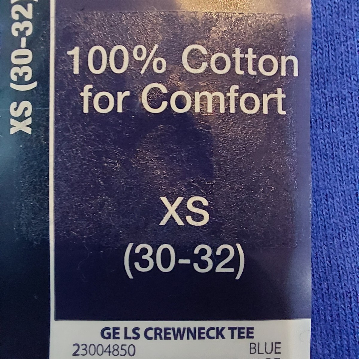 George size XS (30-32) long sleeve blue crew neck cotton tee arms