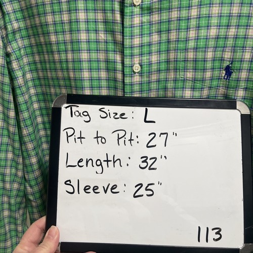 Ralph Lauren Shirt Men Sz Large Green Plaid Blake Blue Pony Long Sleeve - Picture 2 of 6