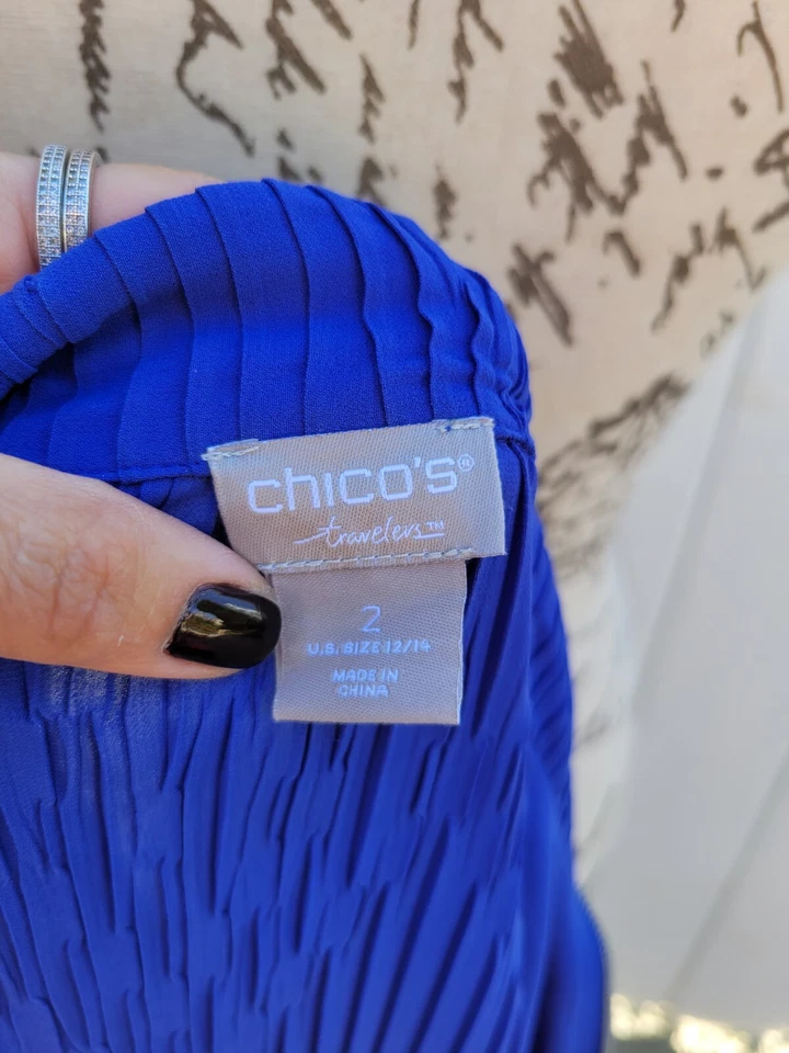 Chaqueta Larga Chico's Travelers Azul Real Cremallera Texturizada con Cordón Talla 2 Foto 4 de 4