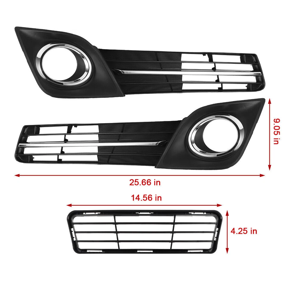 For Toyota Camry SE 2012 2013 2014 Front Bumper Lower Grille Fog Lights Set 5PCS - Image 3 of 4