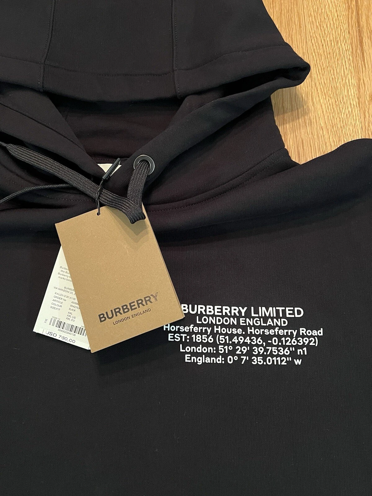 Burberry Men's Black Long Sleeve Allen Logo Pullover Hoodie Sweater Size XXL New 2