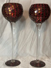 Glass Red Mosaic 16”Candle (Taper, Votive, Pillar, Tealight) Holder On Pedestal