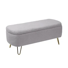 Modern Grey Storage Ottoman Bench w/Gold Legs - Bed, Entryway, Living Room