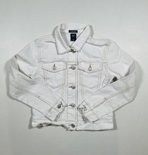 Gap Kids Denim Jacket Youth Large 10 White Stretch Button Front Jean Pockets