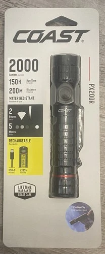 NEW Coast PX200R 2000 Lumens Rechargeable Aluminum LED Flashlight IP54 ?