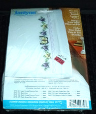 PR 2009 Janlyn Stamped to Cross Stitch Pillowcases Pansies  Butterfly Sealed