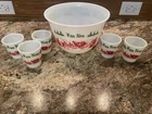 Vintage Hazel Atlas Milk Glass Egg Nog Punch Bowl Set 5 Mugs Christmas Carriage
