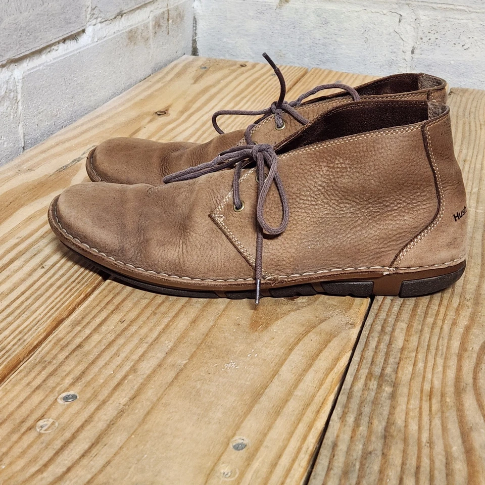 Hush Puppies Tan Leather Ankle Boots Men's Size 10.5 Lace Up Comfort Shoes - Image 3 of 4