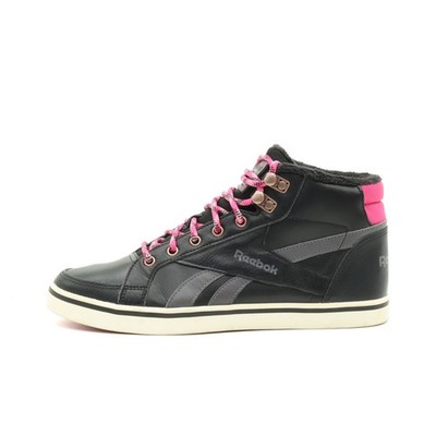 Reebok Damen Sportschuh Schwarz Leder High Top Gepolstert Sneaker EU 38.5