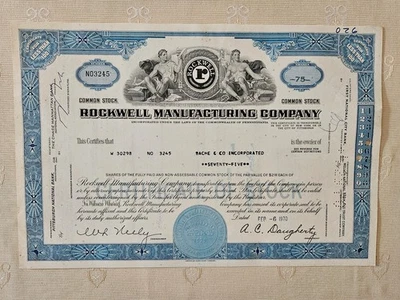 ROCKWELL MANUFACTURING COMPANY 75 SHARES (NO3245) - Bild 1 von 2