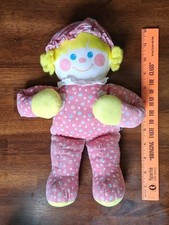 VTG 1984 Fisher Price Crib Friends Pink Girl Doll 12" Rattle Squeaks 1980s Plush