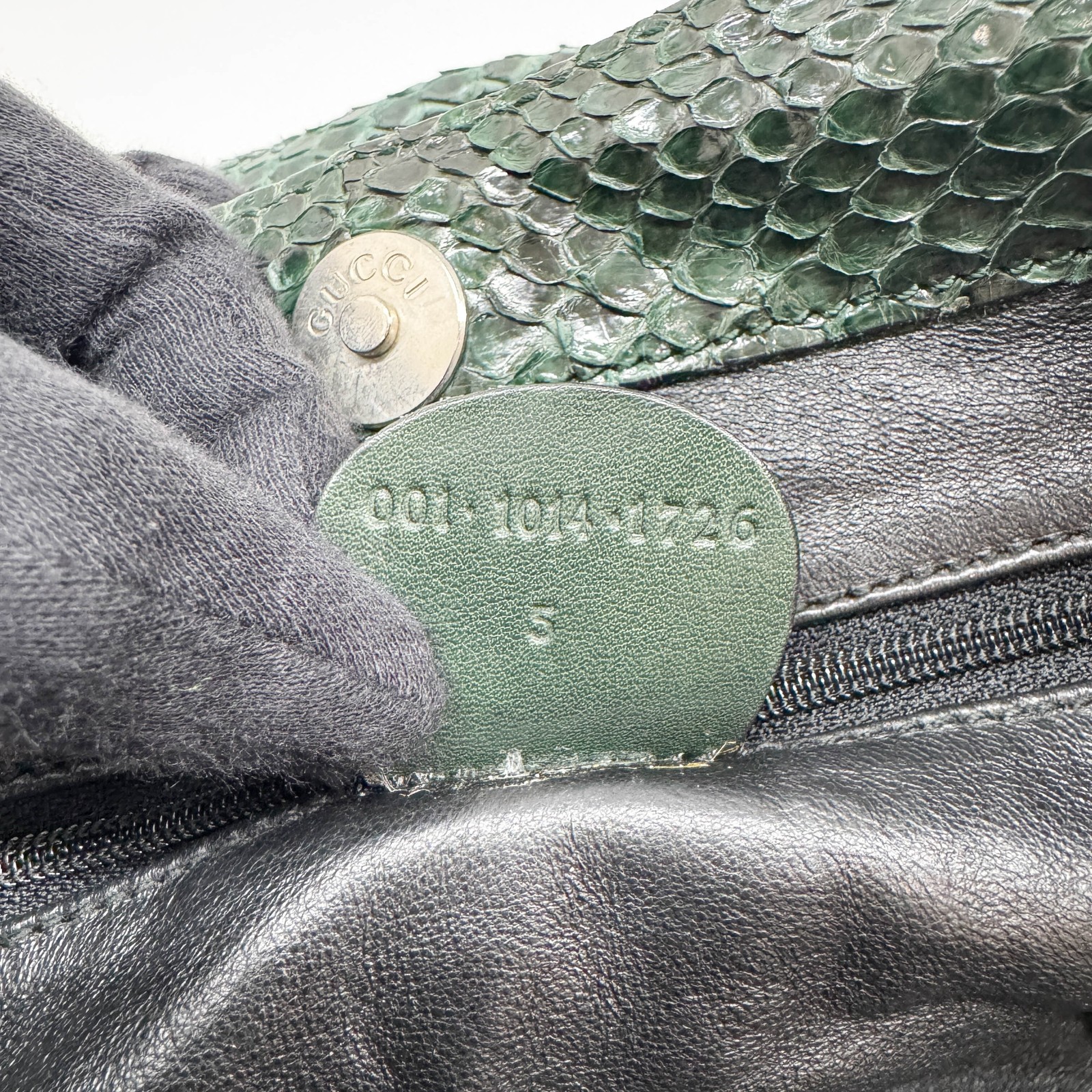 GUCCI Bamboo Green Python Embossed Leather Two Wa… - image 14