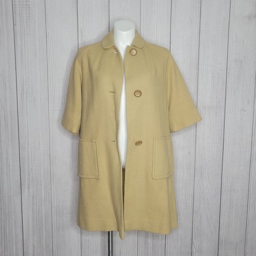 Vintage 50s 60s Tan Burlap Swing Coat - Fashioned by Marlee, sz Large - Picture 2 of 9