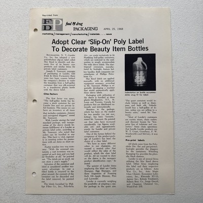 Food And Drug Packaging  Slip-On  Poly Label 1968 Reprint Bulletin