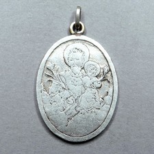 Christ Child and Saint Joseph. Antique Religious Large Pendant. French Medal.