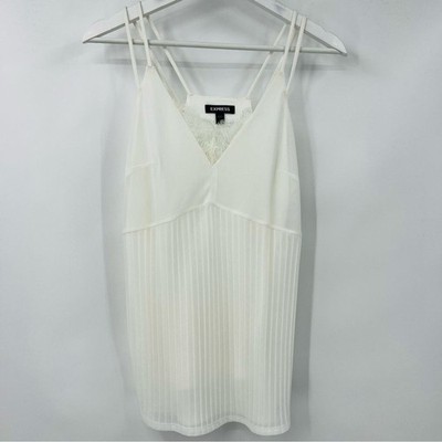 Express White Sleeveless Pleated Lined Dressy Lacey Tank Y2K Vibe Size Small