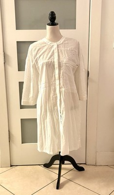 Esprit White Cotton Embroidered Shirt Dress XL Knee Length