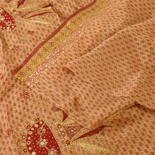Sanskriti Vintage Cream Sarees Blend Silk Hand Beaded Premium Sari Craft Fabric