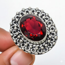 Garnet Gemstone Band Ring Size 925 Sterling Silver