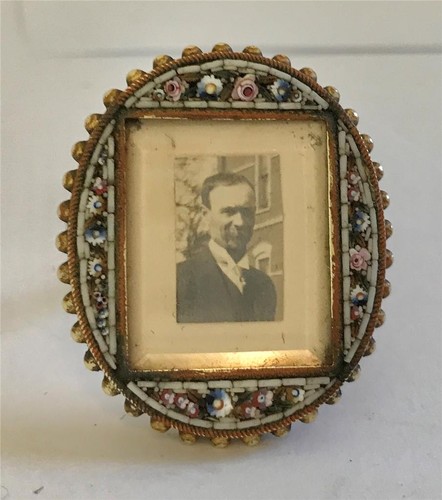Antique Mini Micro Mosaic Picture Frame Oval W/ Brass Easel Back Ca 1900 - Picture 6 of 10