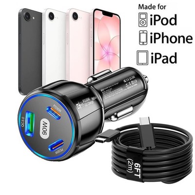 Type-C Fast Charging Car Charger 90W Adapter For iPhone 17e 17 16 15 14 Pro Max