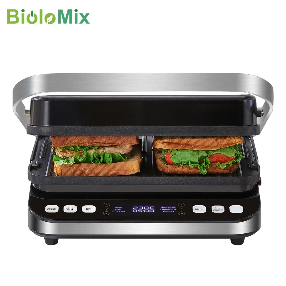 2000W Electric Panini Press Grill Digital Griddle Waffle Maker 180° BBQ
