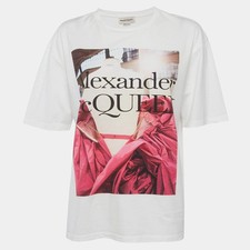 Alexander McQueen White Rose Dress Graphic Jersey TShirt M