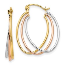 14k Tri-Color Gold Polished Triple Oval Hoop Earrings, 25mm 1 Inch E9835