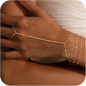 Authentic Gold Hand Chain Bracelet for Women, 14K Gold Plated Finger Ring Bracelet Dainty