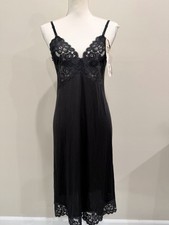 Vtg Vanity Fair Slip Nightgown Sz 34/S Lace Piquant Black Adjustable Straps USA
