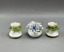 Vintage Aynsley 1950s English White Flower Salt & Pepper Shakers extra piece.