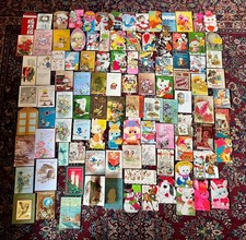 Lot of 100 used vintage greeting cards 1940 s 1970 s Mixed Card Names Die-Cut