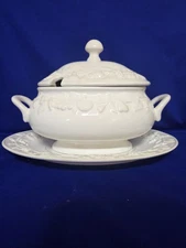 Vintage Milk Glass Soup/Gravy Serving Bowl and Plate From Sanor Ceramica