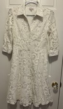 Nanette Lepore Dress Women 8 White Lace Fit Flare Shirt Long Sleeve Knee