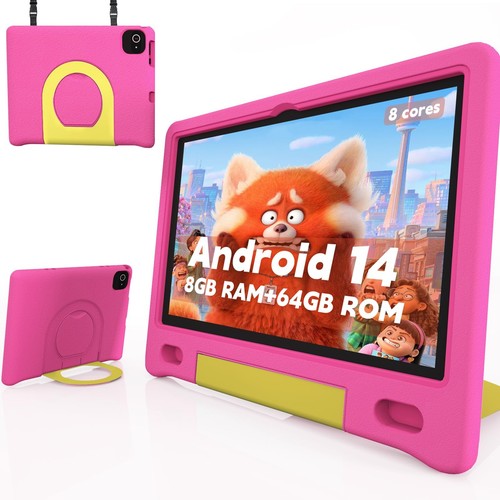 Kids Tablet with Strap, Android 14 Tablet for Kids 10 inch , Toddler Tablet O...