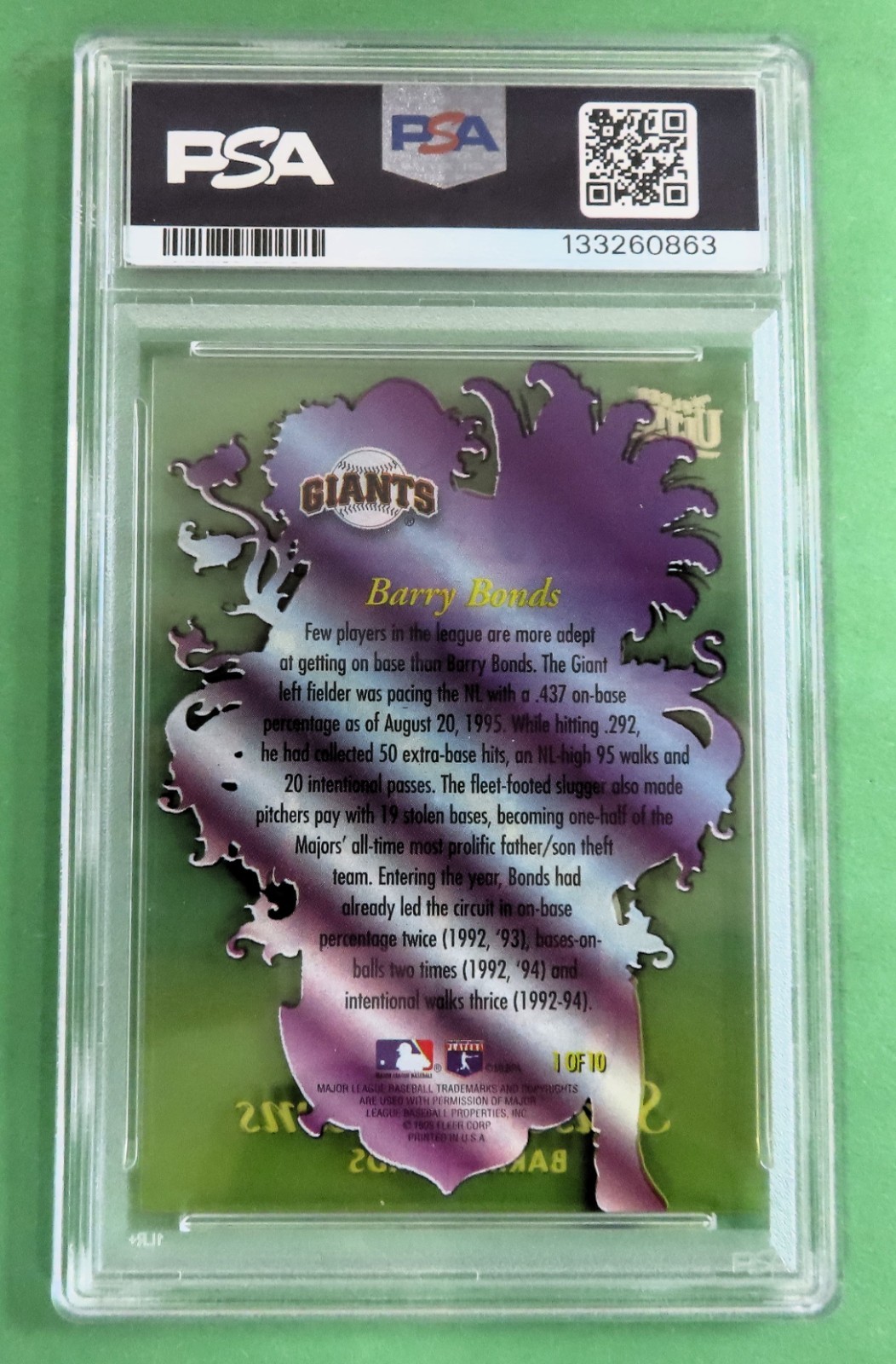 1996 Fleer Ultra BARRY BONDS Season Crowns INSERT #1   PSA 8 NM-MT   Giants view 3