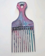 Vintage Hair Lift Pick Comb Marble Plastic Hair Accessory Pink Blue Purple Afro