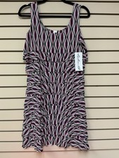 S Lulu B Women  s Sleeveless Tiered Ruffled Black Pink Dots Dress UPF 50 NWT