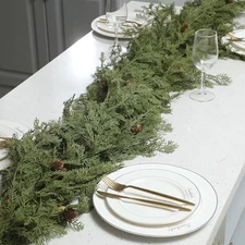  6ft Christmas Garland with Pine Cones- Artificial Real Touch Green Hemlock 