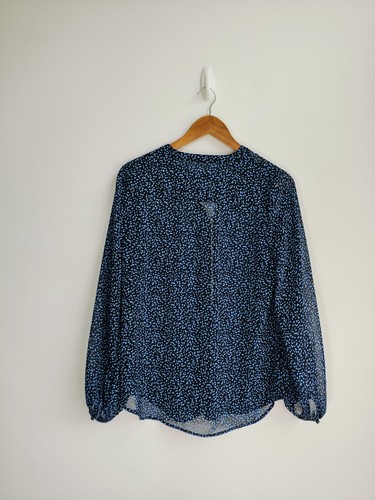 Mint Velvet Blouse Size 10 Blue & Black Patterened Long Sleeve Chiffon Womens - Picture 4 of 11