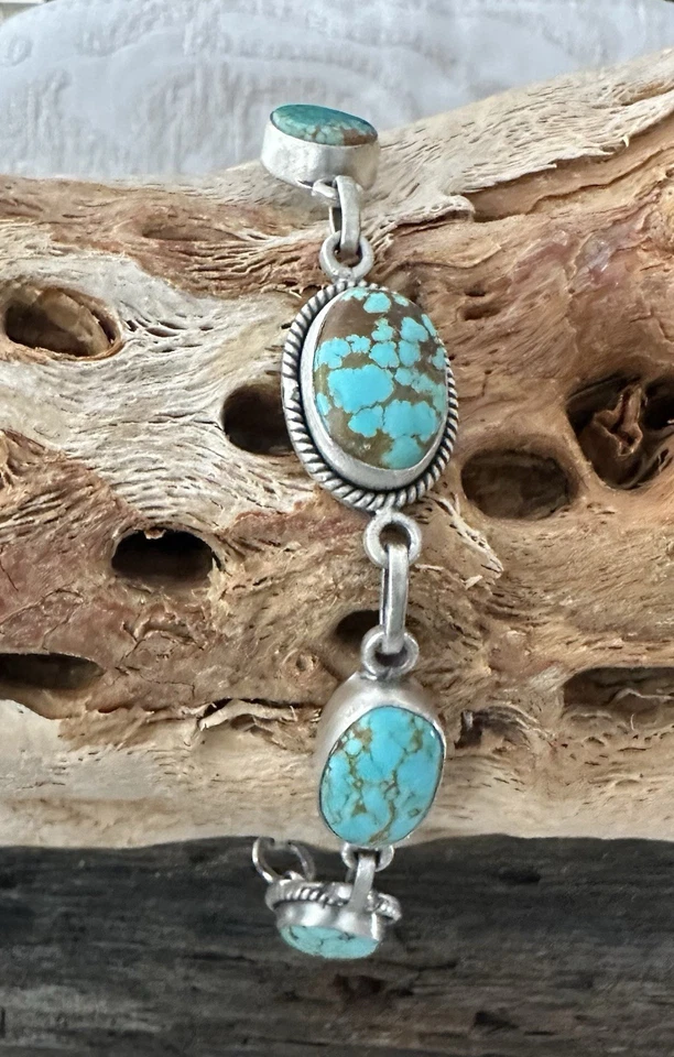 "Pulsera turquesa nativa americana SW NO.8 de plata esterlina 6,5-8,5""" Foto 2 de 4