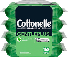 Gentleplus Flushable Wet Wipes with Aloe  Vitamin E - 4 Flip-Top Packs, 168 Tot