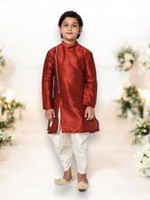 Maroon, Traditional Silk Kurta Pajama Set for Boys, Cultural Wear