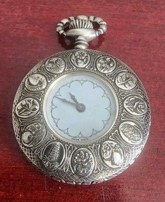 BULER SILVER BEZEL BASE METAL CASE 1 JEWEL WIND UP SWISS MADE POCKET WATCH.WORKS