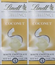 lot of 2 Lindt Excellence COCONUT WHITE Chocolate Bar 3.5 oz - 1 Bar 2 PACK new