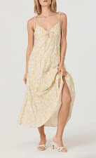 NEW ASTR The Label Tie Strap Tiered Maxi Dress Yellow Pink Floral Sleeveless siz