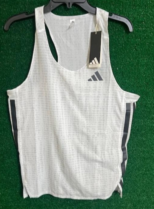 Men's Adidas Adizero Running Carrera Singlet Tank Shirt JD4198 White Size M