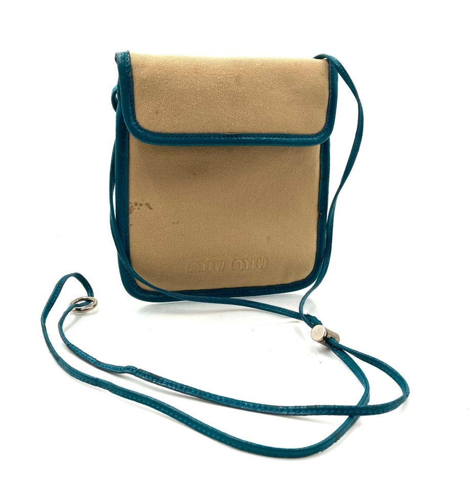 MIU MIU Archive Fabric Crossbody Bag Beige Blue Green Women's Authentic Luxury